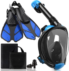 Snorkeling Gear 180° Panoramic HD Mask Dry Top Snorkel Diving Fins with Bag L/XL - Picture 1 of 12