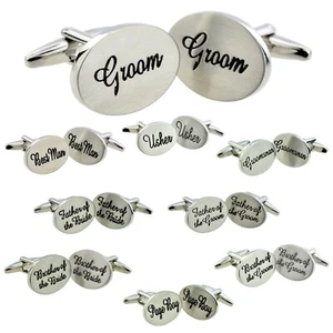 Deluxe Brushed Finish Oval Wedding Script Cufflinks Supplied Unboxed - Picture 1 of 10