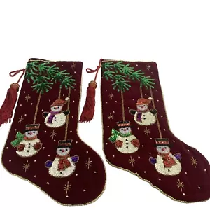 2x Sequin Velvet Christmas Stocking International Silver Co Snowman Tassels VTG - Bild 1 von 9