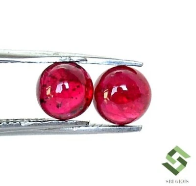 5.75 mm Certified Natural Ruby Round Cabochon Pair 2.42 CTS Loose Gemstones - Image 1 of 4