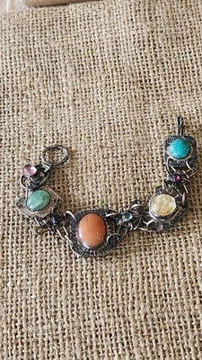 Pulsera única de plata de ley con impresionantes piedras preciosas de 6" pesa 27 gramos Foto 1 de 4