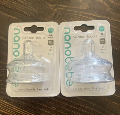 ¡Lote de 4! Nanobebe gen2 3m+ Silicona Botellas Pezones Flujo Medio Paquete de 2 Foto 1 de 3