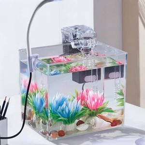 Transparent Betta Fish Tank w/3W Clip Lamp & Filter - Desktop Aquarium - Picture 1 of 8
