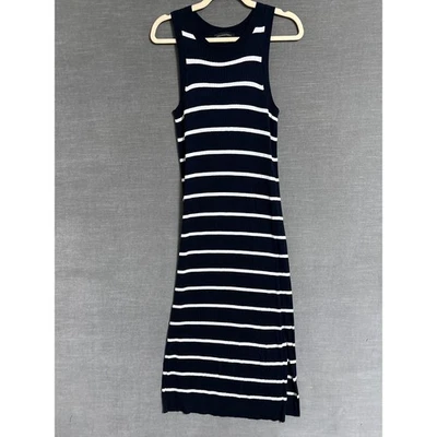 Banana Republic Dress S Navy White Striped Sleeveless Ribbed Knit Midi Nautical - Image 1 of 4