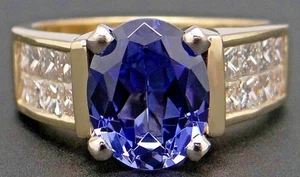 3.15 ct Oval Cut Tanzanite & Diamond Engagement Ring 14k SOLID Yellow Gold - Picture 1 of 9