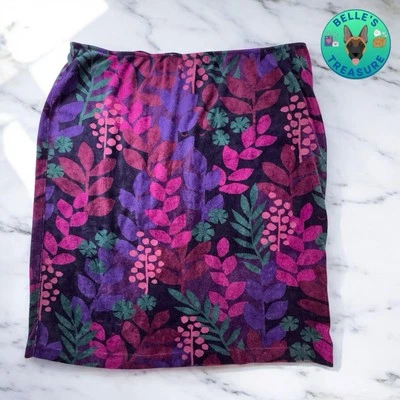 Gudrun Sjoden Pencil Skirt 2XL Purple Dark Floral Stretch Boho Retro 70s Velour - Image 1 of 4