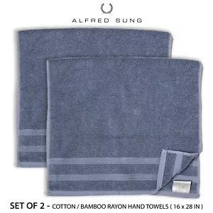 SET OF 2 New  ALFRED SUNG Cotton Bamboo Soft Absorbent Hand Towels Slate Blue - Picture 1 of 3