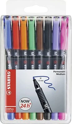 Stabilo Permanent Ohp Stifte CD DVD Marker - Etui Von 8 - Verschiedene Farben - Bild 1 von 2