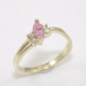 Solid 10K Yellow Gold Clear Pink CZ Promise Ring Size 6 - Picture 1 of 5