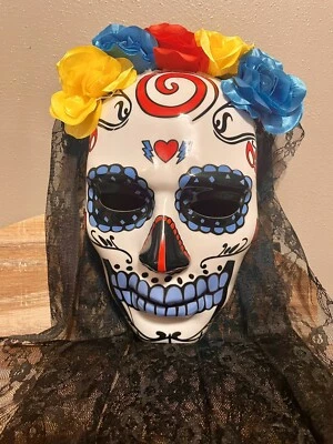 Sugar Skull Mask Party Mardi Gras Masquerade Day of the Dead Veil - Image 1 of 2