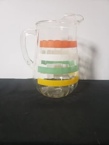 Vintage Glas Anchor Hocking Fiesta Streifen Krug mit Eislippe Mid Century MCM - Bild 1 von 11