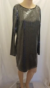 LAUNDRY by Design Dress Sz 4 Black Silver Sequin V-Neck Long Sleeve Pullover - Picture 1 of 9