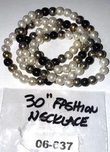 30" Multi-Color Fashion Necklace Featuring Gold, Black & White Beads 06-637 - Picture 1 of 9