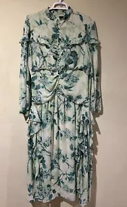 Maxi abito ASOS Curve tg 14 corpetto increspato con bottoni verde manica lunga floreale d5 - Foto 1 di 10