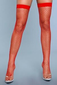 New Women's Be Wicked Black White Red Punk Fishnet Thigh Hi Stockings