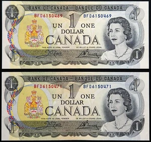 Lot of 2x 1973 Canada $1 Dollar Banknotes - Crisp UNC - Foto 1 di 2