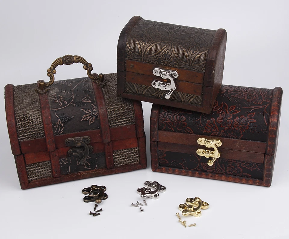 Jewelry Gift Box Latch Hasp Wood Wine Chest Catch Clasp Hook +Hinges - Image 1 of 1