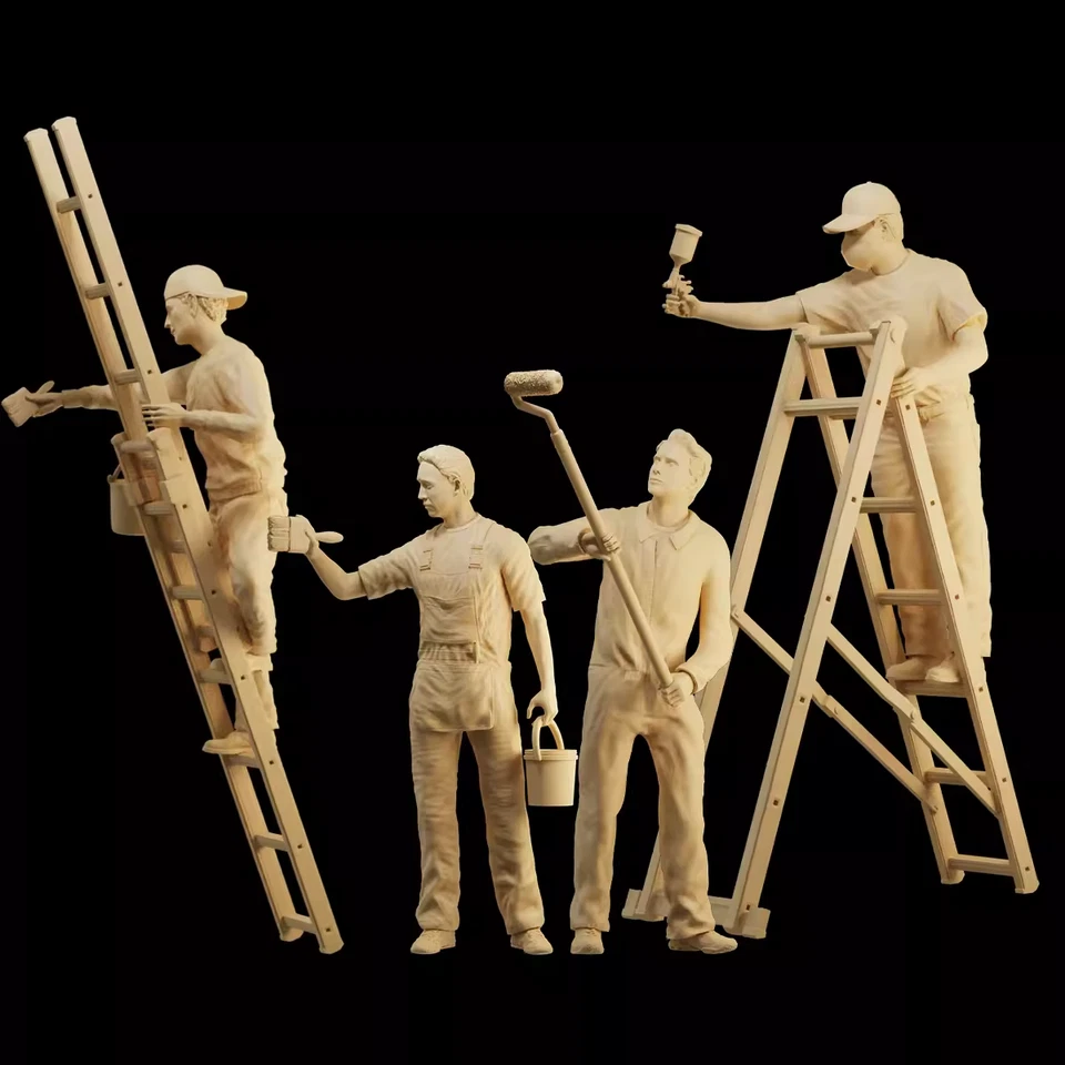 1/43 resin Painter 4 Figures w/tools ladders Unpainted Unassembled - Image 1 of 1
