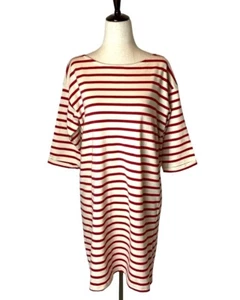 Topshop Dress Women 6 Red And White Striped Cotton Half Sleeve Shift Mini NWT - Picture 1 of 10