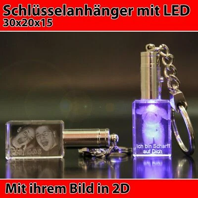 LED Schlüssel Anhänger 2D Glas Gravur inkl personalisierte Gravur Foto Geschenk