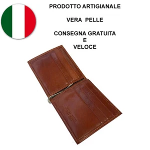 Portafoglio Uomo Con Fermasoldi Clip Molla Pelle Cuoio Portacarte Marrone C - Foto 1 di 4