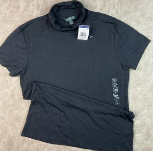 Lauren Ralph Lauren Top Shirt Mock Neck Viscose Blend Women Sz M Black NWT - Picture 1 of 6