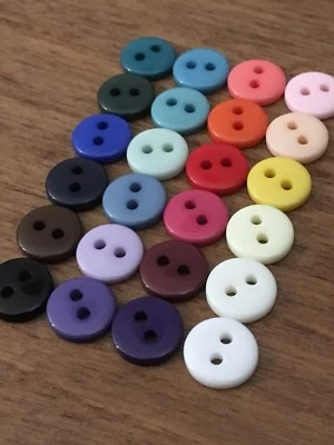 Tiny Sewing Buttons 9mm / 14L 2 Hole Colours Shiny Resin Pack Sizes 10/20/50/100