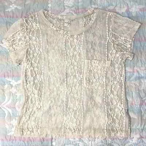 Audry Cream Lace Tshirt style Transparent Top - Picture 1 of 5
