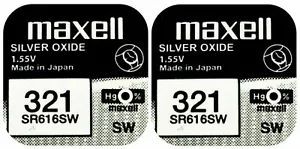 2 x Maxell 321 Pila Batteria Orologio Mercury Free Silver Oxide SR616SW 1.55V - Imagen 1 de 1