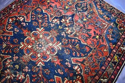 Alfombra antigua medallón caucásica década de 1930 5x7 azul rara alfombra tradicional de lana Foto 1 de 4