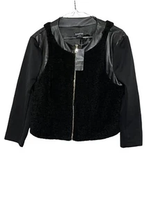 Bebe Women Black Faux Leather Jacket Sz 10 Full Zip Material Sleeves NWT - Picture 1 of 4