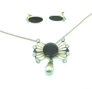 Van Dell Onyx Spray Brooch pendant Necklace Post earring Set Vintage 12kt GF - Bild 1 von 7