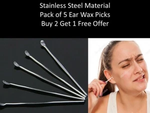 5 x Stainless Steel Ear Pick Wax Curette Remover Cleaner Earpick  Tools - Picture 1 of 8