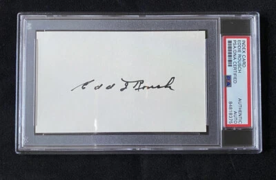 Edd Roush Cincinnati Reds HOF Signed 3x5 Index Card ~ PSA/DNA Auth Slab - Image 1 of 4