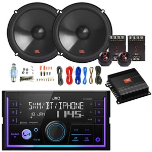 JVC Double DIN Bluetooth AM/FM Car Receiver, 2x 6.5" 250W Speakers, Amp w/Kit - Picture 1 of 5