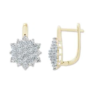 Flower Shape Hoop Earrings 1/8 Ctw Natural Diamond Women's Earrings in 10K Gold - Picture 1 of 4