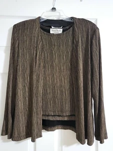 2 pc set Ronni Nicole Black & Tan Stretch Cardigan sweater Tank Top Med Petite  - Picture 1 of 3