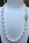 Handmade white freshwater baroque pearl necklace micro inlay zircon clasp