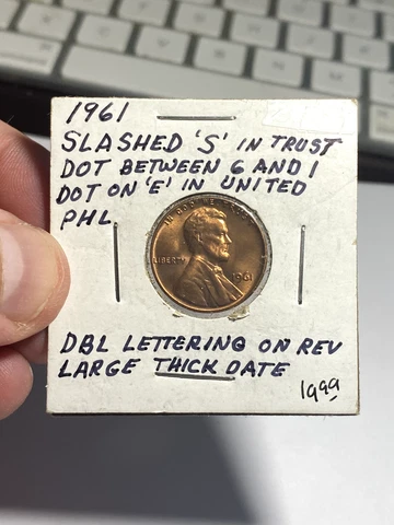 1961 P United States 1 Cent Error Coin - Slashed 'S' Double Lettering Thick Date Cover
