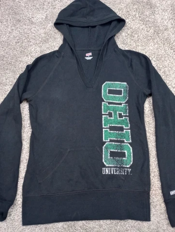 Ohio University Womens Hoodie Small Black V-Neck Sweatshirt w/ Pocket Cover