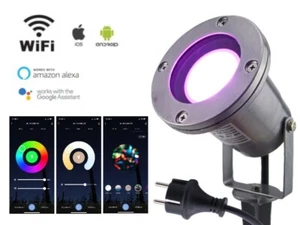 5W RGB+CCT LED Gartenstrahler Außenstrahler WiFi WLan Alexa, Google 230V silber - Picture 1 of 8