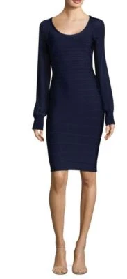 全新带标签 Herve Leger 'Laurie' Bishop-Sleeve 鸡尾酒礼服经典蓝色 S $1240 — 第 1/4 张图片