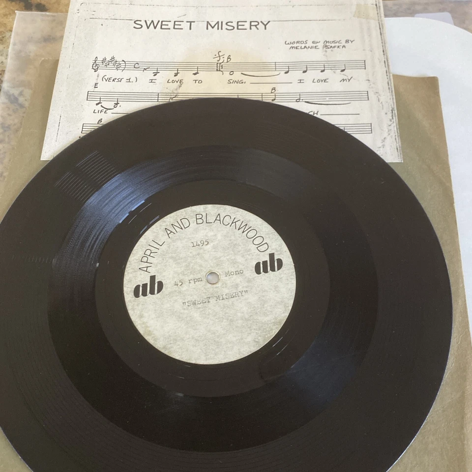 MELANIE demo disc ACETATE 1974 SWEET MISERY with Sheet Music APRIL & BLACKWOOD E - Image 1 of 4