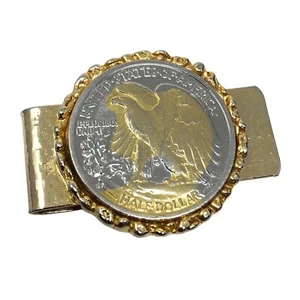 Walking Liberty Eagle Half Dollar Goldtone Money Clip Cash Holder Wallet Coin - Picture 1 of 11