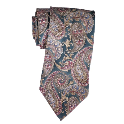 Bill Blass Paisley Tie Baroque Scrollwork Mens Necktie Green Gold Red Classic - Image 1 of 4