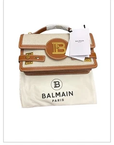 Balmain B-Buzz 24 Canvas & Leather Shoulder Bag Natural Brown New $1895 - Picture 1 of 8