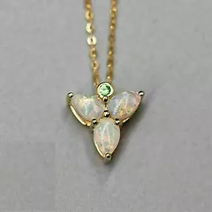 Birnenschliff simulierter Feueropal Damen hübscher ausgefallener Anhänger 14k Gelbgold vergoldet - Bild 1 von 4