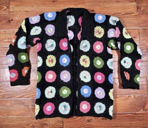 Vintage 70’s Women's Sz M Handmade Crochet Granny Square Cardigan Boho Hippie - Picture 1 of 12
