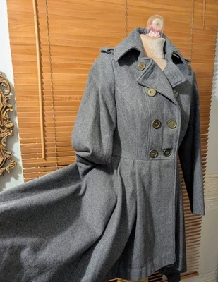 New Look Grey Steampunk Fit and Flare Military Style Coat 14 - Image 1 of 4