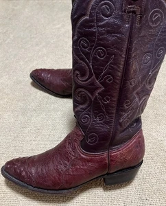 VINTAGE MONTANA COWBOY GLATTE EXOTISCHE HAUT BURGUNDERROT STIEFEL GRÖSSE 9,5D KOSTENLOSER VERSAND NC - Bild 1 von 23